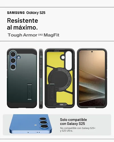 Vista 2 de Spigen Funda para Galaxy S25, Tough Armor MagFit [Kickstand] [Compatible con MagSafe] [Protección de grado militar] - Abyss Green Abyss Verde