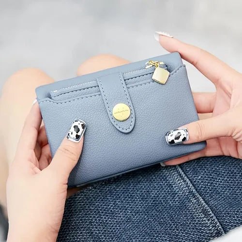 Vista 5 de PofeeXIO Carteras para mujer con funda de tarjeta extraíble, monedero compacto plegable pequeño para mujer, billetera RFID para mujer, billetera