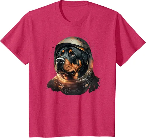 Vista 47 de Divertida camiseta Rottweiler con diseño de astronauta rottweiler en galaxia espacial, Negro