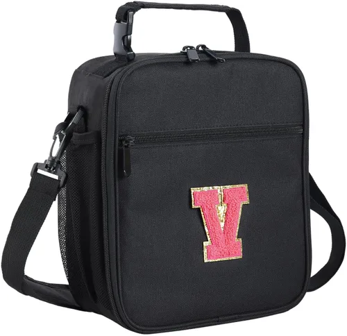 Vista 53 de ELEFOCUS Lonchera aislada con inicial para mujeres y hombres, bolsa de almuerzo personalizada con monograma con correa de hombro ajustable