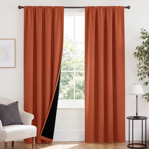 Vista 39 de NICETOWN Biscotti Beige 100% Cortinas opacas de 45" de largo para cocina, bolsillo con varilla para sótano completamente opaco, cortinas térmicas