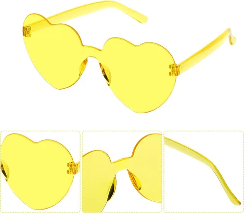 Vista 3 de Fengek 6 lentes de sol en forma de corazón, sin marco, transparentes, regalos de fiesta para niñas y mujeres