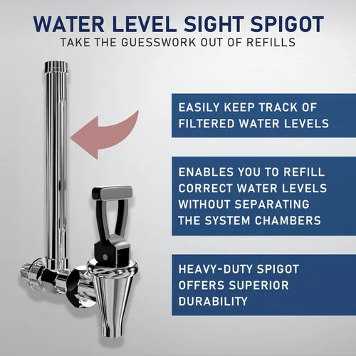 Vista 5 de USWF - Sistema de filtro de agua alimentado por gravedad, acero inoxidable de 2.25 galones, con 2 filtros de carbono, portátil con espiga de vidrio