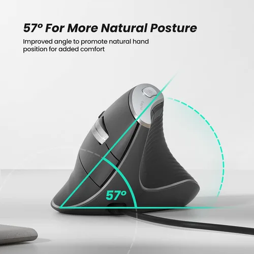 Vista 3 de Nulea M504 Ratón Vertical con Cable, Ratón Óptico Ergonómico USB con 4 DPI Ajustables, 11 Modos de Retroiluminación RGB, Compatible para Laptop, PC