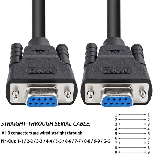 Vista 3 de DTech Cable serie RS232 de 5 pies hembra a hembra de 9 pines recto a través (negro, 4.9 ft)