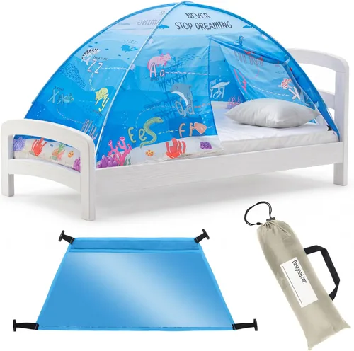 Vista 12 de Tienda de campaña de cama individual con diseño de animales para niños - Tiendas de ensueño mágicas para niños, toldo emergente para cama de niña