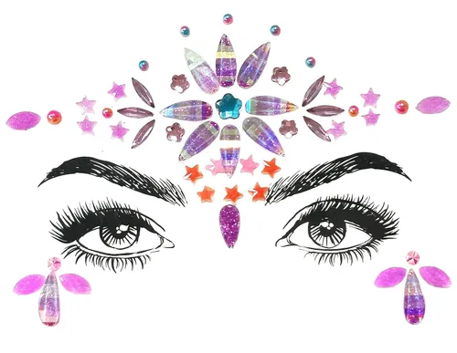 Vista 3 de 8 calcomanías faciales de piedras preciosas para festivales de música, fiestas de vacaciones, joyas de cara con diamantes de imitación para 8 piezas