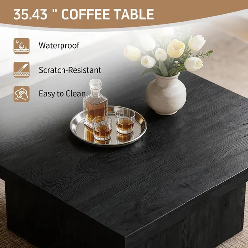 Vista 7 de Mesa de centro cuadrada, mesa de madera para sala de estar, mesa central con una mesa grande, 35.4 x 35.4 pulgadas, para espacios pequeños