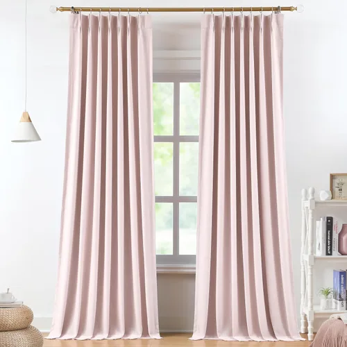 Vista 22 de Vision Home Cortinas marrones con pliegues pinzados, opacas completas, cortinas de ventana de lino mezclado para oscurecer la habitación, cortinas