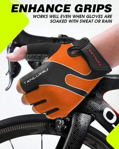 Vista 3 de Tanluhu Guantes de Ciclismo - Guantes de Bicicleta de Montaña de Medio Dedo para Carretera, Transpirables, Absorben Impactos, para Hombres y Mujeres