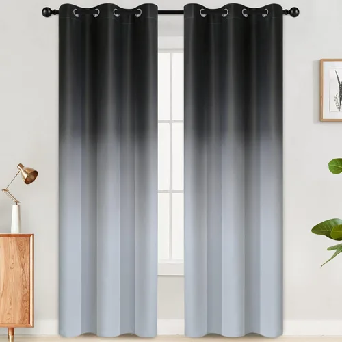 Vista 18 de SimpleHome Cortinas degradadas degradadas para oscurecer la habitación de 36 pulgadas de largo para dormitorio, con ojales y bloqueo de luz Negro