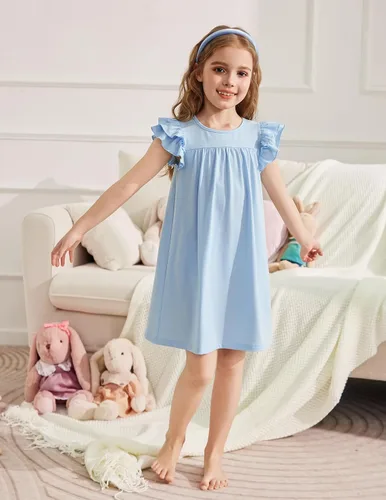 Vista 2 de Arshiner Camisones para niñas, lindos volantes, manga corta, pijamas de princesa, camisón para dormir