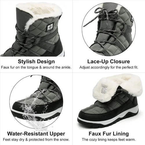 Vista 3 de DREAM PAIRS Women's Winter Snow Boots Waterproof Rubber Ankle Booties with Warm Comfortable Faux Fur Lining,Lace Up Non-Slip Outdoor Boots for Women