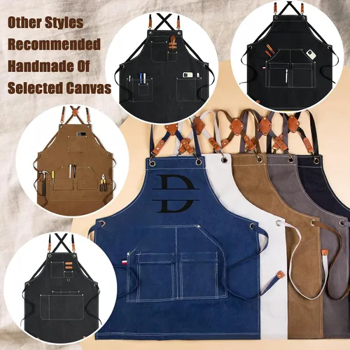 Vista 2 de Delantal de lona personalizado, regalo personalizado, delantal de camarero, delantal bordado para papá, barbacoa, delantal de chef para hombre