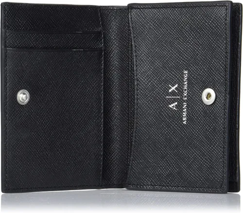 Vista 4 de AX ARMANI EXCHANGE Bifold para hombre, billetera con bolsillo para monedas, color negro, talla S de EE. UU, Negro, S