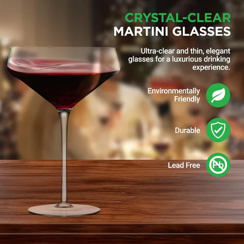 Vista 2 de NutriChef Kitchen Elegant Crystal - 16 vasos de Martini sin plomo, aptos para lavavajillas, 10 onzas, 4.88 pulgadas de diámetro, soplados a mano