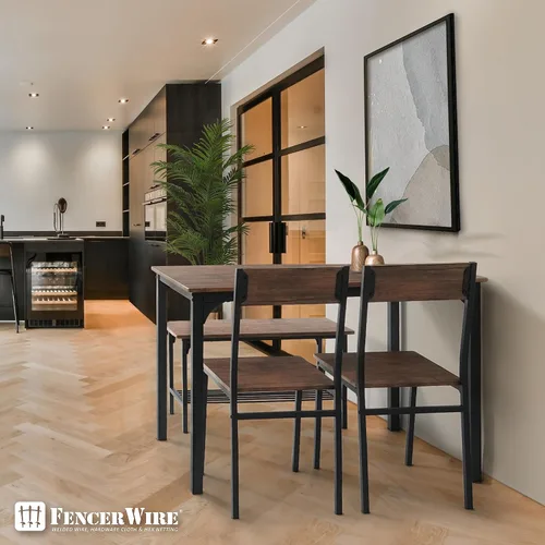 Vista 7 de Fencer Wire Juego de mesa de comedor de 4 piezas para 4 piezas con banco y sillas, mesa rectangular, banco y dos sillas, juego de comedor que ahorra