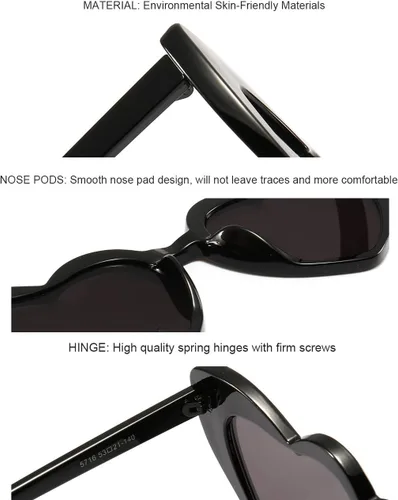 Vista 5 de Dollger Lentes de sol con forma de corazón para mujer, estilo retro, diseño de ojo de gato, UV400