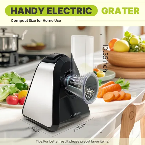 Vista 5 de Mokero Rallador de queso eléctrico 5 en 1 para queso, triturador automático de queso de cocina y tirador de ensaladas, picador de verduras fácil