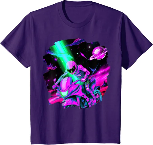 Vista 21 de Camiseta de motociclista espacial para motociclista astronauta, Negro, S