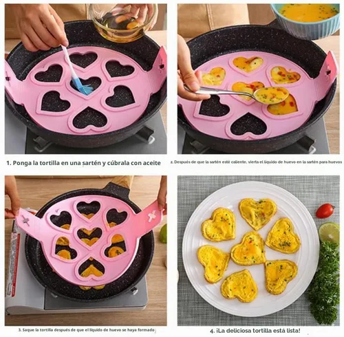 Vista 2 de Moldes antiadherentes para panqueques, molde de silicona para huevos fritos, reutilizable, para hacer panqueques, anillo de huevo, herramientas