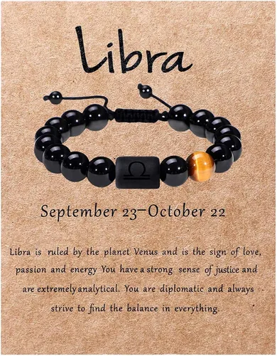 Vista 14 de SUMMER LOVE Father's Day Gifts Zodiac Bracelet for Men Women 10mm Natural Black Onyx Stone Star Sign Constellation Beaded Protection Bracelet