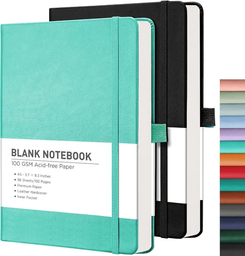 Vista 71 de RETTACY Lined Journal Notebook, 192 Numbered Pages per Pack, 5.7'' x 8.3'' 2-Pack, Leather Hardcover, 100 GSM Thick Paper, for Men & Women, Negro