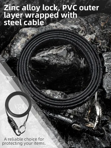 Vista 3 de Rockbros - Cable de bloqueo para bicicleta, 5 pies, combinación preestablecida, color negro ligero 3-Digit Combo Keyless, 4.86oz Ultra-Light, Zinc