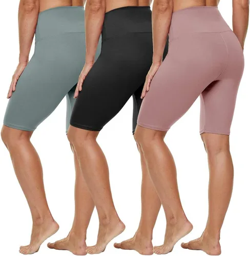 Vista 39 de HLTPRO 3 Pack Plus Size Biker Shorts for Women, Pocket & No-Pocket Options Negro/Beige Rosa/ Gris