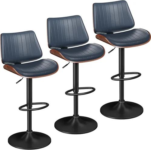 Vista 13 de YaFiti Taburetes de bar ajustables, modernas sillas giratorias de piel sintética con respaldo, taburetes de isla de cocina sin brazos, color negro