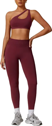 Vista 7 de ABOCIW Conjuntos de Entrenamiento para Mujer, Leggings de Levantamiento de Glúteos sin Costuras de Cintura Alta, Bra Deportivo de Un Hombro