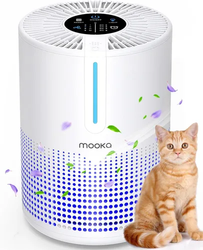 Vista 2 de Purificadores de aire M01 + M02 para dormitorio y hogar, 430-1095 pies cuadrados, filtro HEPA MOOKA H13 pequeño purificador de aire portátil
