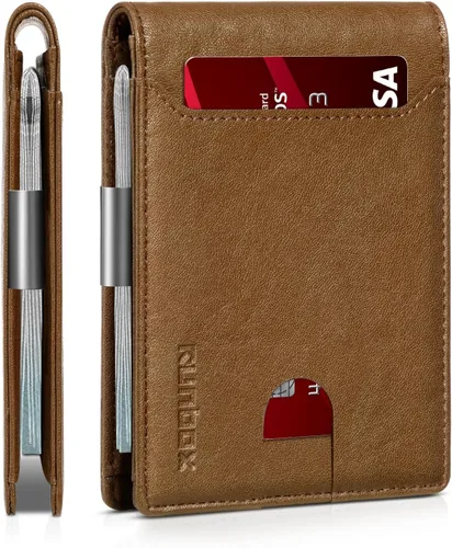 Vista 170 de RUNBOX - Carteras delgadas para hombre, cartera de piel con pinza para el dinero, cartera de bolsillo frontal con bloqueo RFID, tarjetero