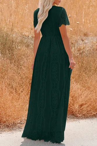 Vista 9 de PRETTYGARDEN - Vestido largo de encaje floral para mujer, manga corta, cuello en V, vestidos de fiesta para boda y para la noche
