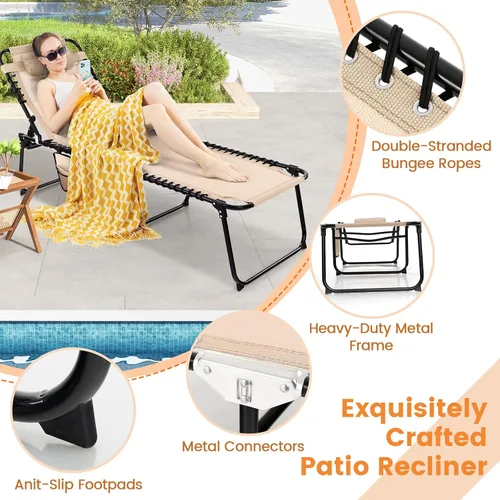Vista 5 de Goplus Tumbona para exteriores, silla plegable de 5 posiciones para playa, con almohada desmontable, bolsillo lateral, tumbona para tomar el sol