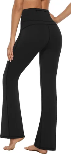 Vista 5 de AFITNE - Pantalones de yoga con corte de bota con bolsillos para mujer, de talle alto, pantalones de yoga para entrenamiento con control de abdomen