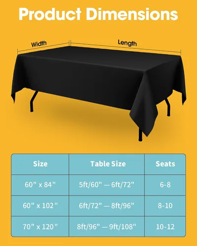 Vista 5 de Niuara Mantel de Mesa Rectangular Negro - Paquete de 6, 60" × 84" Mantel de Tela Lavable para Mesas de 5 Pies, Resistente a las Arrugas y a Prueba