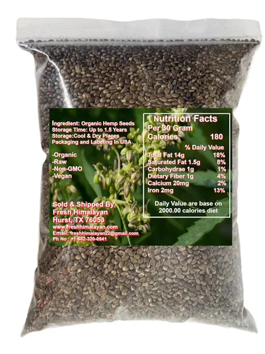 Vista 3 de Semillas de cáñamo crudas orgánicas para consumo, 7.05 oz, proteína completa 0.35 oz y 0.42 oz de omegas por porción Paleo y Keto, semillas