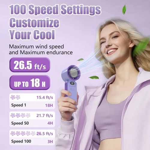 Vista 2 de Ventilador de mano portátil recargable de 100 velocidades, turbo de refrigeración por hielo, mini ventilador personal pequeño plegable 3 en 1
