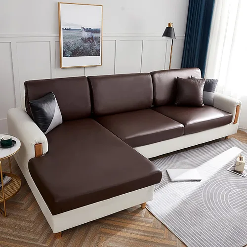 Vista 9 de Fundas de cojín impermeables para sofá, funda de cojín elástica de piel sintética para sofá en forma de L, protector de muebles para sala de estar