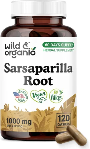 Vista 10 de Wild & Organic Cápsulas de raíz de zarzaparrilla, apoyo para la piel y la desintoxicación, suplemento de raíz de zarzaparrilla de 1000 mg, 30 días