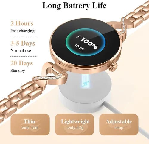 Vista 7 de Relojes inteligentes para mujer, pantalla AMOLED de 1.04", responder/hacer Oro rosa