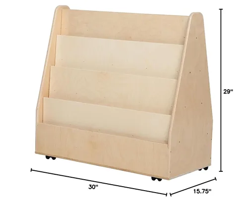 Vista 7 de Contender Carrito de libros de doble cara totalmente montado sobre ruedas, soporte de exhibición de libros de abedul báltico totalmente montado