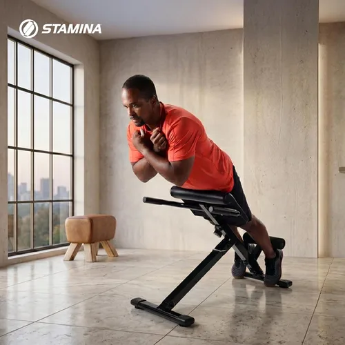Vista 7 de Stamina X Banco de peso ajustable para ejercicios de abdominales, espalda y núcleo, banco de hiperextensión para sentadillas y fitness para Negro