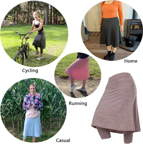Vista 5 de Faldas atléticas hasta la rodilla para mujer con leggings, leggings con falda de pickleball capris para yoga, bolsillos con cremallera para mujer