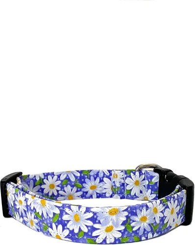 Vista 3 de Purple and White Daisy Dog Collar with Buckle - Made in the USA - Handmade by Collars by Design (X-Small)