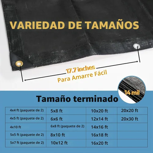 Vista 6 de TARPAL Lona impermeable de 4 x 4 pies (paquete de 2) lonas negras Negro