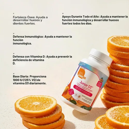 Vista 5 de Tabletas masticables de vitamina D3, de 1000IU, para niños. Fácil digestión, con la dosis justa de vitamina D3 para niños de 1000 IU. Con