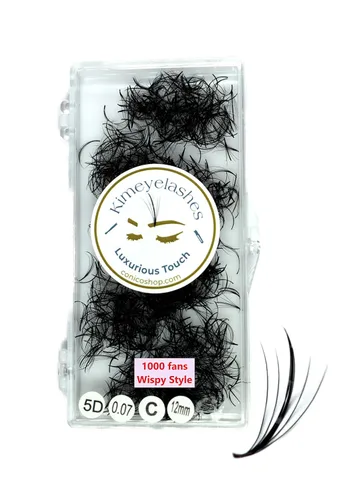 Vista 3 de Extensiones de pestañas postizas con forma de abanico Wispy en forma de espigas 5D 7D 1000 Promade en abanico de longitudes mixtas de 0.354 in-0.630