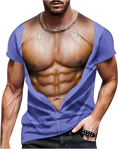 Vista 8 de Camisetas gráficas para hombre, grandes y altas, de manga corta, con estampado muscular, cuello redondo, casual, holgadas, para verano
